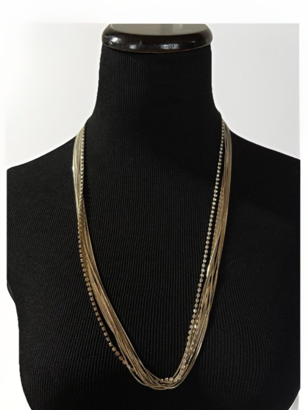 Ann Taylor Factory Gold Tone Rhinestone Layered MultiStrand Long Chain Necklace